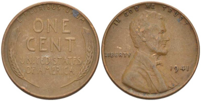 США 1 ЦЕНТ 1941 ЛИНКОЛЬН KM 132 бронза 218-415