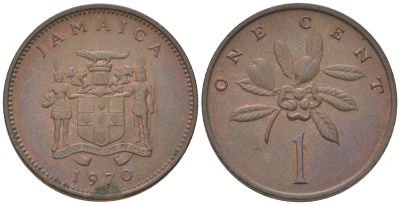 Ямайка 1 цент 1970 герб, фрукт аки KM 45 бронза 4175-1133
