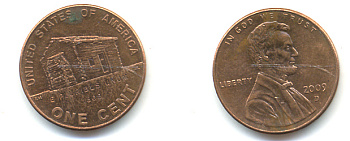 США 1 ЦЕНТ 2009 ЮБИЛЕЙ ЛИНКОЛЬНА, ХИЖИНА KM NEW цинк плакированный медью UNC 179-615