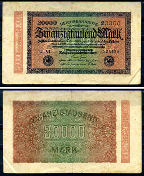 Германия 20000 марок 1923 20 февраля 1923, водяной знак L Pick 85 a бумага 8564-37-3-2