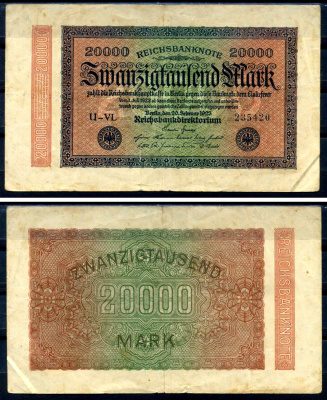 Германия 20000 марок 1923 20 февраля 1923, водяной знак L Pick 85 a бумага 8564-37-3-2