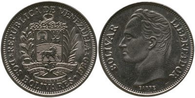 Венесуэла 2 боливара 1989 Combinations : 3 + C, Schwerte Metalworks KM 43a.1 сталь плакированная никелем 4529-252