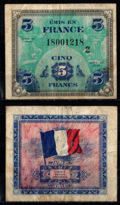 Франция 5 франков 1944 Pick 115 b бумага 8611-22-3-1