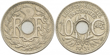 ФРАНЦИЯ 10 САНТИМОВ 1931 ТИП ЛИНДАЙЁ KM 866а, LE FRANC 138.18 медно-никель 4402-756