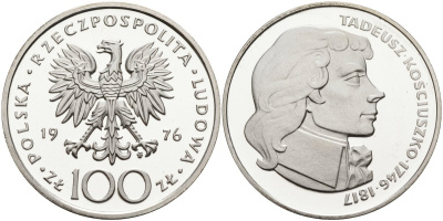 Польша 100 злотых 1976 MW, Тадеуш Костюшко (1746-1817), в оригинальной упаковке KM 82, Parchimowicz 274 серебро PROOF 1097-1-32