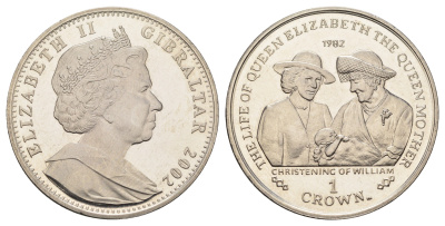 Гибралтар 1 крона 2002 Жизнь Королевы-матери - Крещение Принца Уильяма KM 979 медно-никель BU 1524-2013