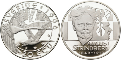 Швеция 20 экю 1996 Карл XVI Густав (1973- ), Август Стриндберг (1849-1912) серебро PROOF 11-315-12