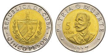 Куба 5 песо 2017 120 лет со дня смерти Антонио Масео KM 967 биметалл UNC 4637-1131