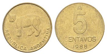 Аргентина 5 сентаво 1988 KM 97 латунь 4664-161