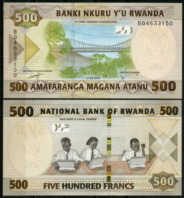 Руанда 500 франков 2019 мост Мурегея, студенты Pick 42  бумага  UNC (пресс) 446-68-4-2