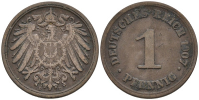 Германия 1 пфенниг 1907 D KM 10, J. 10 медь 4567-1252