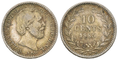 Нидерланды 10 центов 1885 Виллем III (1849-1890) KM 80 серебро 4152-1014