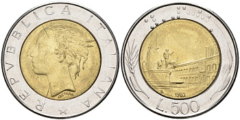 Италия 500 лир 1983 R KM 111 биметалл UNC 76-723