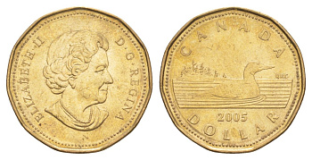 Канада 1 доллар 2005 Елизавета II (1952-2022), утка KM 495 никель плакированный позолоченной бронзой UNC 4631-815