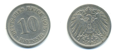 Германия 10 пфеннигов 1905 A KM 12, J. 13 медно-никель 4379-834