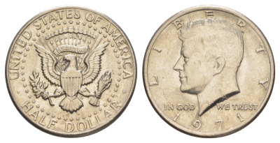 США 1/2 доллара (50 центов) 1971 Джон Кеннеди KM 202b медь плакированная медно-никелем aUNC 4131-1211