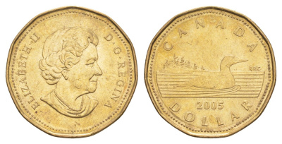 Канада 1 доллар 2005 Елизавета II (1952-2022), утка KM 495 никель плакированный позолоченной бронзой UNC 4631-815