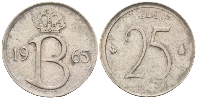 Бельгия 25 сантимов 1965 Belgie, Бодуэн I (1951-1993) KM 154.1 медно-никель 4609-751
