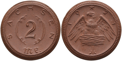 Саксония 2 марки 1921 J. N 56 фарфор 1094-2-24