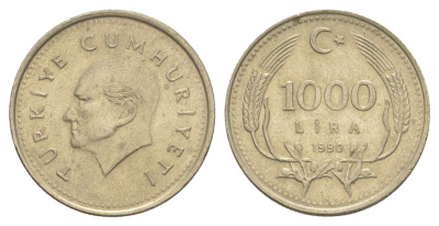 Турция 1000 лир 1990 Кемаль Ататюрк KM 997 медь цинк никель 4648-844