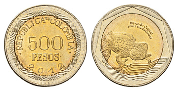 Колумбия 500 песо 2012 KM 298 биметалл UNC 4686-522