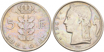 Бельгия 5 франков 1967 Belgie, Бодуэн I (1951-1993) KM 135.1 медно-никель 68-645