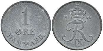 ДАНИЯ 1 ЭРЕ 1966 С; S, ФРЕДЕРИК IX (1947-1972) KM 839.2 цинк 46-1158