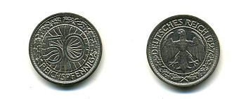 Германия 50 рейхспфеннигов 1927 A KM 49, J. 324 никель 179-614