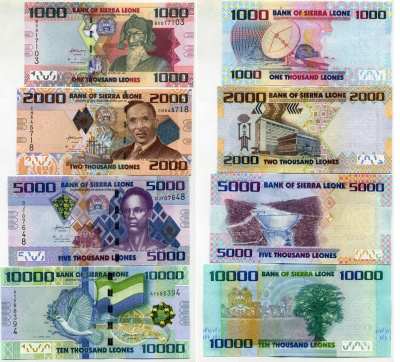 Сьерра-Леоне 1000, 2000, 5000 И 10000 леоне 2010 Pick 30, 31, 32, 33 бумага UNC (пресс) 448-129-3
