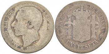 Испания 1 песета 1882 MS-M, АЛЬФОНСО XII (1874-1885) KM 686 (Y-B76) серебро 186-133