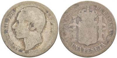 Испания 1 песета 1882 MS-M, АЛЬФОНСО XII (1874-1885) KM 686 (Y-B76) серебро 186-133