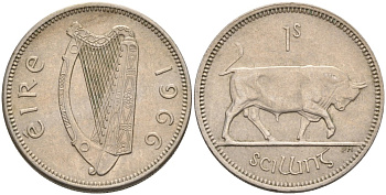 Ирландия 1 шиллинг 1966 бык KM 14а медно-никель 4561-1121