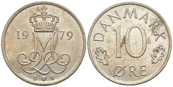 ДАНИЯ 10 ЭРЕ 1979 B; B, МАРГРЕТЕ II (1972-) KM 860.2 медно-никель 116-247