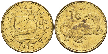 Мальта 1 цент 1986 ласка, горностай KM 78 никель латунь 4585-1142