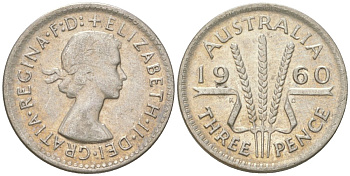 Австралия 3 пенса 1960 Елизавета II (1952-2022) KM 57 серебро 4621-1259