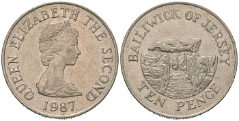 Джерси 10 пенсов 1987 Ла-Хуг-Би, Елизавета II (1952-2022) KM 57.1 медно-никель aUNC 4619-652