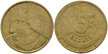 Бельгия 5 франков 1986 Belgie, Бодуэн I (1951-1993) KM 164 алюминиевая бронза 4601-255