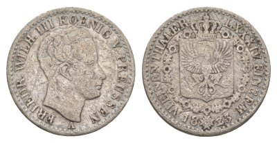 Пруссия 1/6 талера 1823 A, Фридрих Вильгельм III (1797-1840) KM 411 серебро 4604-524
