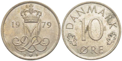 ДАНИЯ 10 ЭРЕ 1979 B; B, МАРГРЕТЕ II (1972-) KM 860.2 медно-никель 116-247