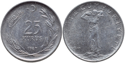 ТУРЦИЯ 25 КУРУШЕЙ 1967 KM 892.3 сталь 4398-643