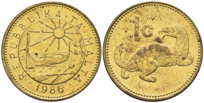 Мальта 1 цент 1986 ласка, горностай KM 78 никель латунь 4585-1142