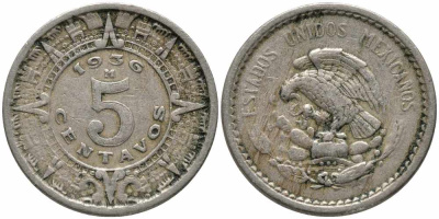 МЕКСИКА 5 СЕНТАВО 1936 КАЛЕНДАРЬ АЦТЕКОВ KM 423 медно-никель 100-828