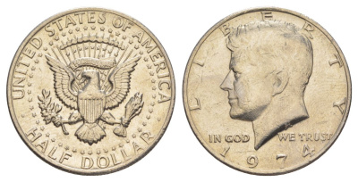 США 1/2 доллара (50 центов) 1974 Джон Кеннеди KM 202b медь плакированная медно-никелем aUNC 4536-512