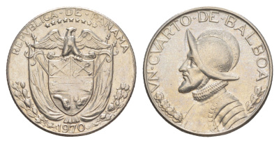 Панама 1/4 бальбоа (25 сентесимо) 1970 KM 11.2a медь плакированная медно-никелем aUNC 4642-643