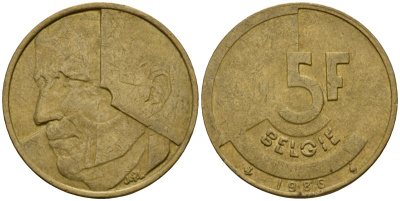 Бельгия 5 франков 1986 Belgie, Бодуэн I (1951-1993) KM 164 алюминиевая бронза 4601-255