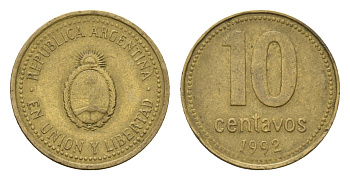Аргентина 10 сентаво 1992 KM 107 алюминиевая бронза 4702-527