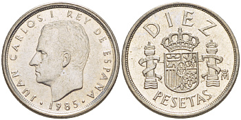 ИСПАНИЯ 10 ПЕСЕТ 1985 ХУАН КАРЛОС I ( 1975-) KM 827 медно-никель XF4181-1042