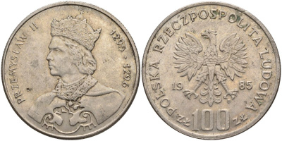 Польша 100 злотых 1985 король Пшемыслав II Y 155 медно-никель 4162-824
