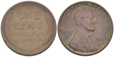 США 1 ЦЕНТ 1936 ЛИНКОЛЬН KM 132 бронза 3309-434