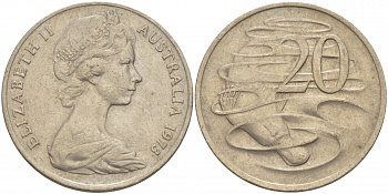 Австралия 20 центов 1973 Елизавета II (1952-2022), утконос KM 66 медно-никель 215-1115